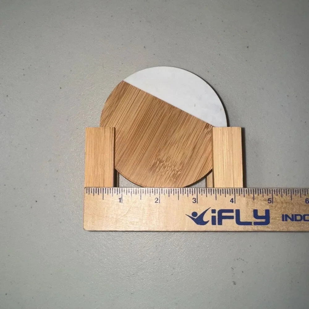 Modern 2 Coaster Set Natural Wood Marble Holder Minimalist 90s Geometric Drink